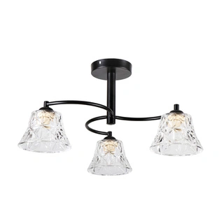 Lampa wisząca Sudan potrójna z kloszem czarna do salonu metalowa