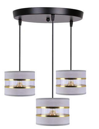 Lampa wisząca z abażurami Pandy nowoczesna potrójna szaro złota