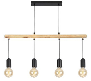 Lampa wisząca Izzy czarna z drewnem potrójna do jadalni 4xE27