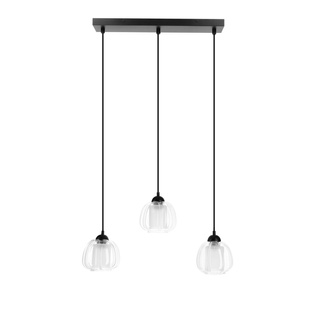 Lampa wisząca Valeria potrójna z szklanymi kloszami czarna do salonu