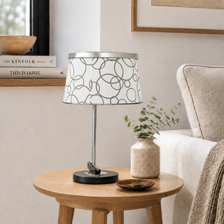 Lampka nocna Impresja biała chrom klasyczna z regulowanym abażurem