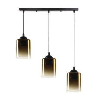Lampa wisząca Serena szklana potrójna na belce do jadalni E27 czarno złota