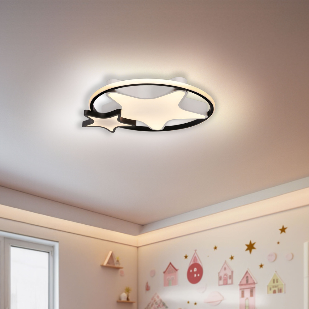 Plafon LED ASTRE do pokoju dziecięcego okrągły w gwiazdki 55 cm 36W 3000-6500K brązowo-biały z pilotem