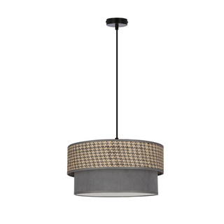 Lampa wisząca z abażurem Karrara czarna do salonu tkaninowy abażur beżowo-szary