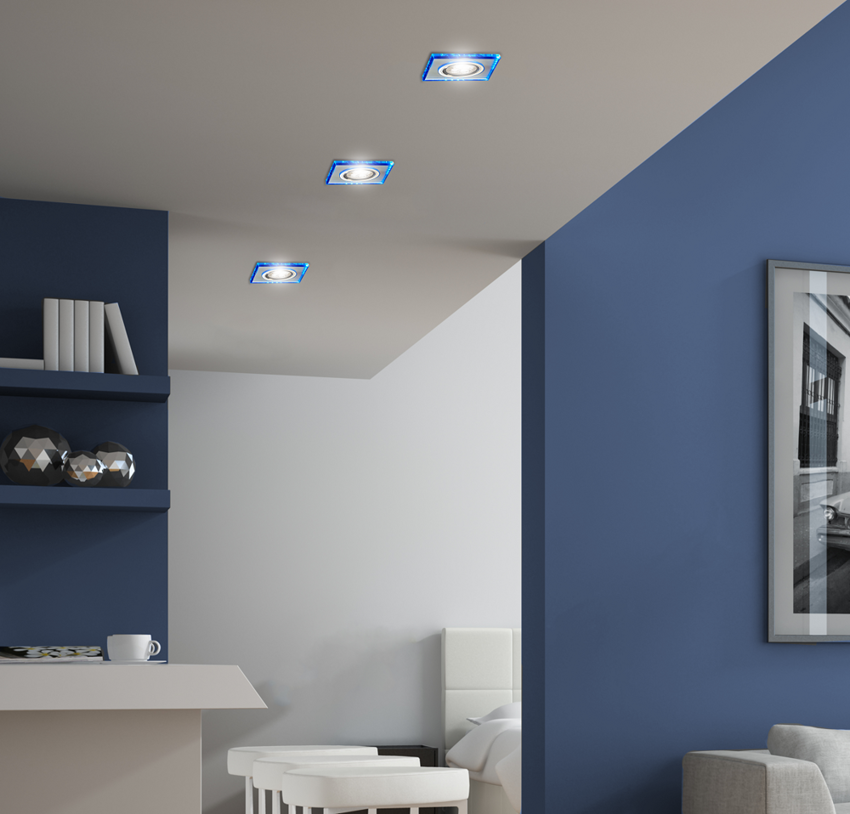 Oprawa stropowa kwadratowa szklana niebieska GU10 z LED 6500K dekoracyjna
