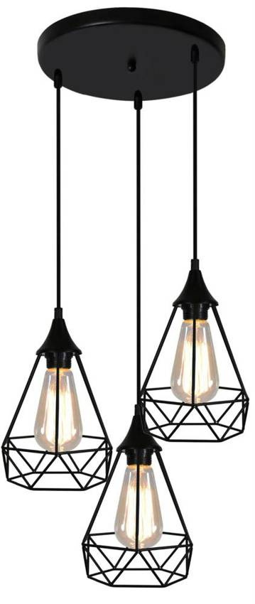 Lampa wisząca Graf czarna druciana potrójna do salonu nad stół E27 metal