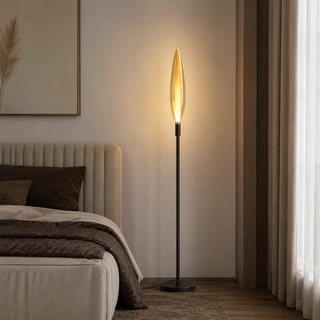 Lampa podłogowa Nordic szklana z bursztynowym kloszem czarna metalowa stojąca