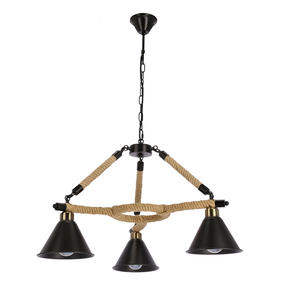 Lampa wisząca Negru potrójna metalowa z liną do jadalni nad stół E27