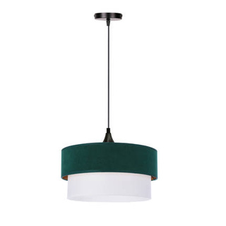 Lampa wisząca z abażurem Sinagra butelkowa zieleń biały welurowy abażur do salonu