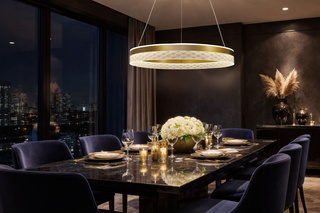 Lampa wisząca Gloris złota okrągła nad stół LED zmienna barwa kryształki