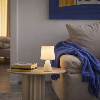 Lampka nocna Satti ceramiczna beżowa z abażurem klasyczna E14