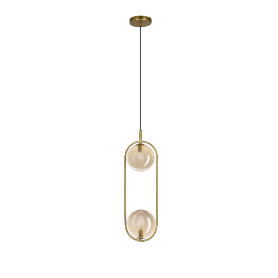 Lampa wisząca CORDEL vintage - złoty mosiądz z bursztynowymi kloszami kulkami - eleganckie oświetlenie salonu 2x G9 LED