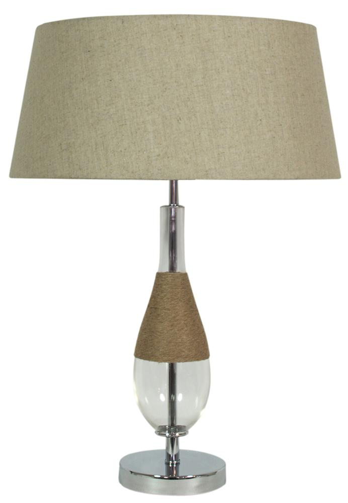 Lampka nocna Eco szklana z beżowym lnianym abażurem 41 cm