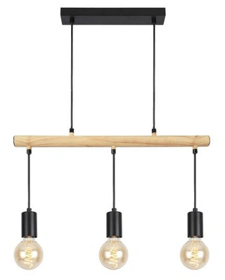 Lampa wisząca Izzy potrójna czarna z drewnem nad stół do jadalni E27