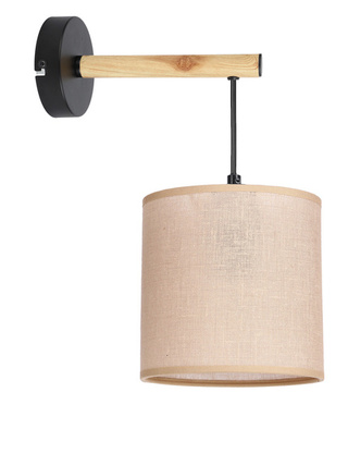 Kinkiet Combi czarny z beżowym abażurem do salonu i sypialni E27 1-punktowy