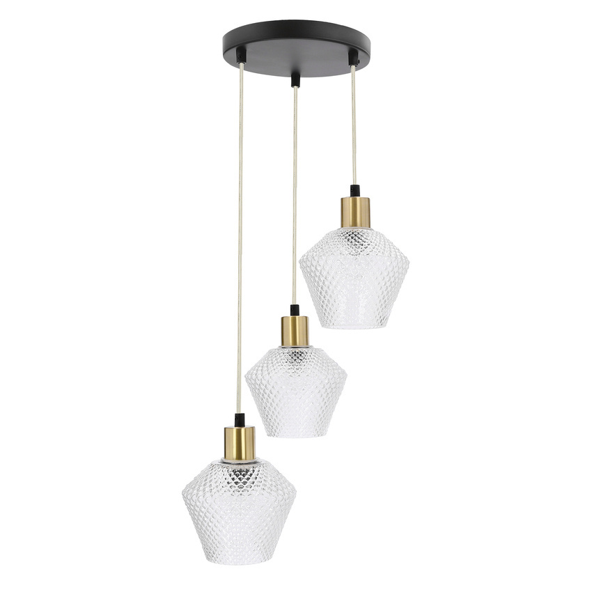 Lampa wisząca Greniko potrójna z kloszem bezbarwnym do salonu czarna E14