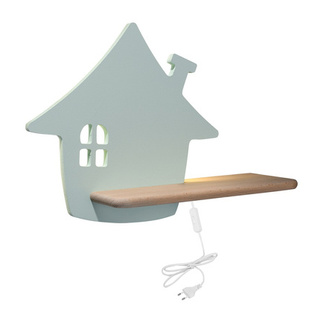 Kinkiet House dziecięcy z półką do pokoju dziecka LED zintegrowany miętowy