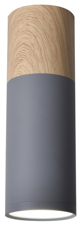 Lampa sufitowa tuba szaro-drewniana natynkowa GU10