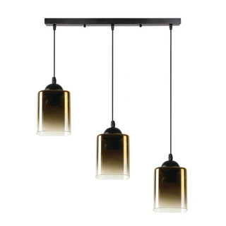 Lampa wisząca Serena szklana potrójna na belce do jadalni E27 czarno złota