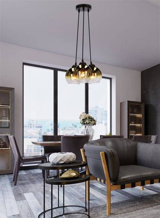 Lampa wisząca Nubia szklana potrójna do salonu z kloszem optycznym E27
