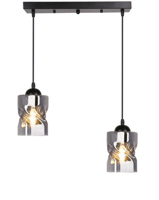 Lampa wisząca Felis podwójna szklane dymione klosze czarna listwa E27 do jadalni