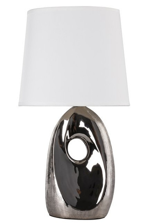 Lampka nocna Hierro ceramiczna biała srebrna z abażurem E27 Candellux