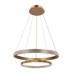 Lampa wisząca Hashim podwójna okrągła złota z kryształkami LED do salonu