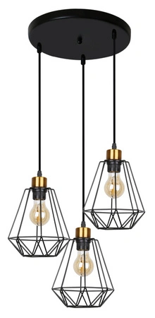 Lampa wisząca Primo potrójna druciana czarna ze złotem do salonu E27