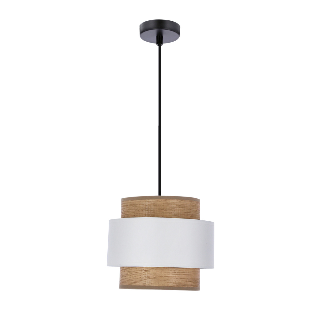 Lampa wisząca z abażurem Forni biało-orzechowa do salonu E27 nowoczesna