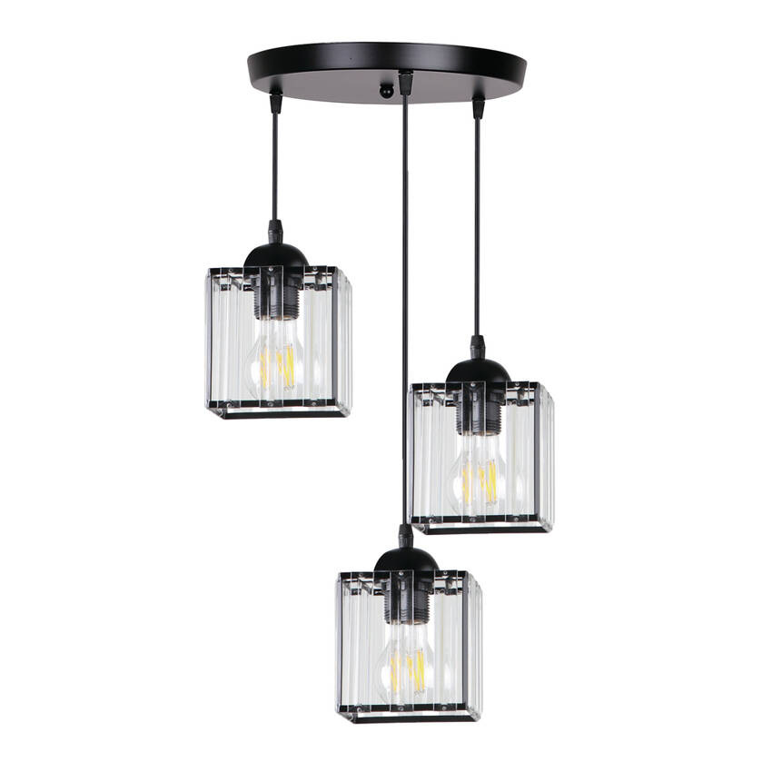 Glassia Lampa Wisząca Talerz Czarny 3X40 E27 Klosz Czarny+Kryształy Bezbarwne - Candellux