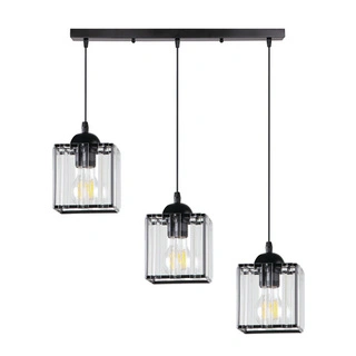 Lampa wisząca Glassia potrójna nad wyspę kuchenną czarna z kloszem akrylowym E27
