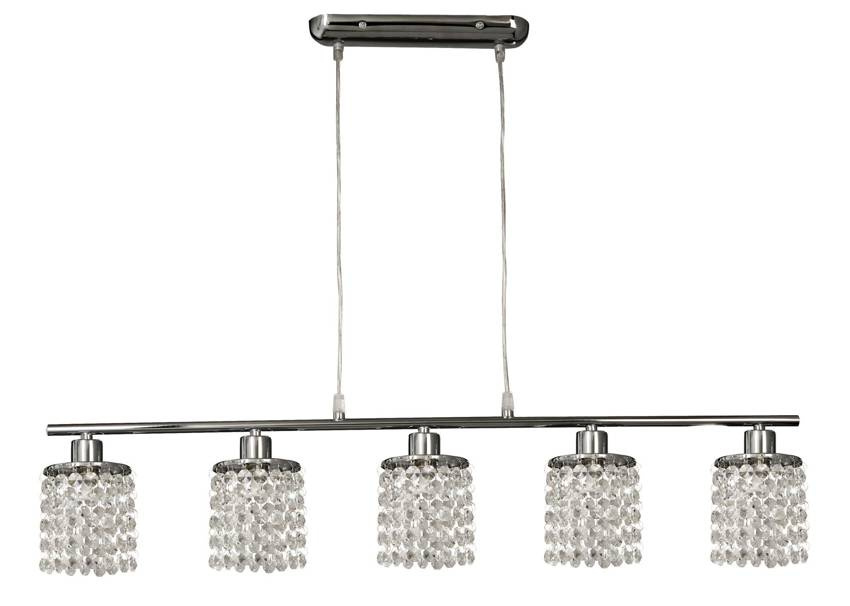 Lampa wisząca Royal chrom z kryształkami 5-płomienna na belce do salonu