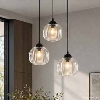 Lampa wisząca Valeria potrójna z szklanym kloszem czarna do salonu E27