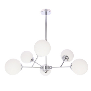 Lampa wisząca Belweder kula do salonu chromowa 8-płomienna klosze białe E14