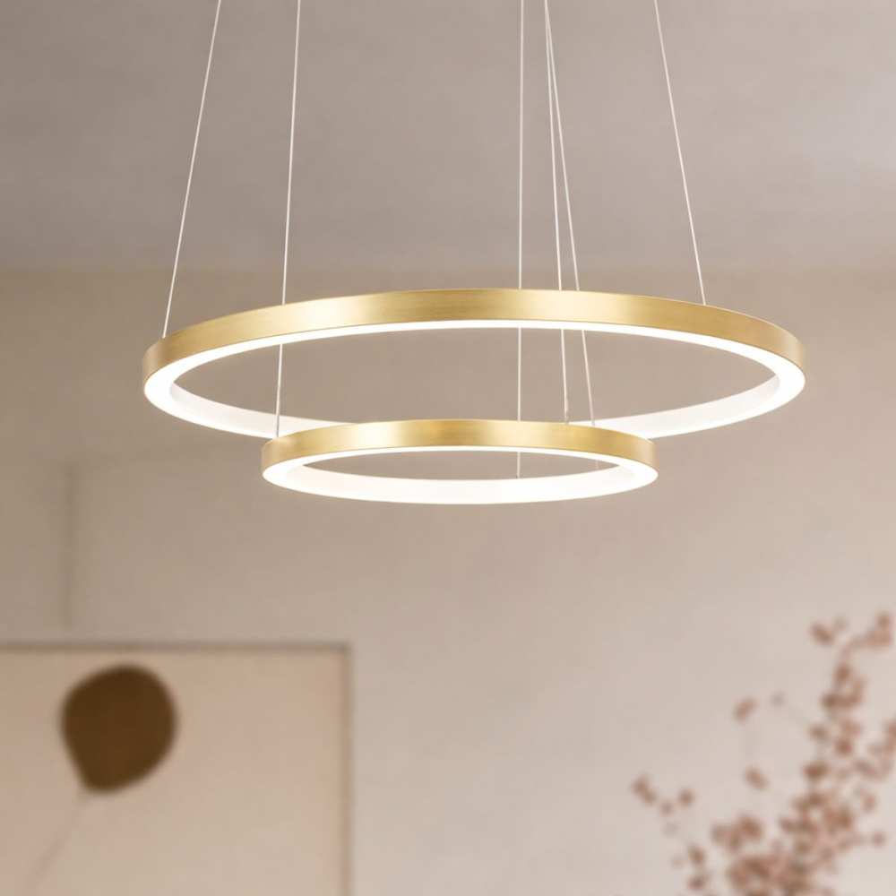 Lampa wisząca Lune złota podwójny ring LED 40W 50 cm do salonu