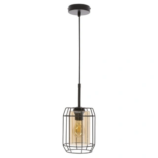 Lampa wisząca Jonera czarna pojedyncza szklany klosz bursztynowy E27 do salonu