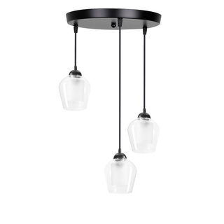 Lampa wisząca Krista talerz potrójna szklana czarna do salonu z kloszem