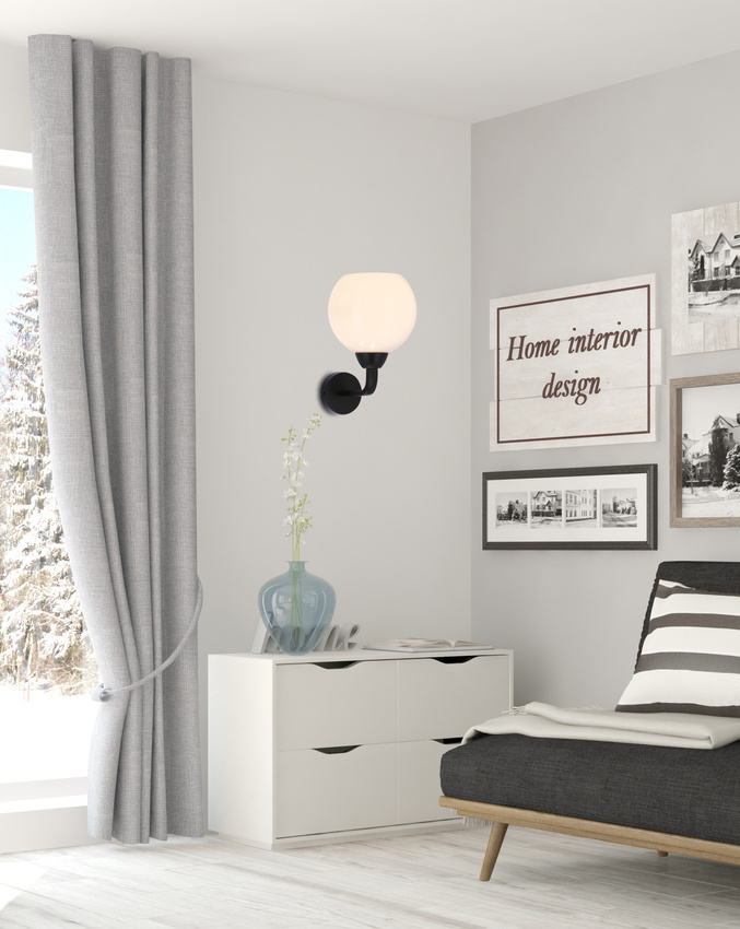 CALDERA LAMPA KINKIET CZARNY 1X60W E27 KLOSZ BIAŁY