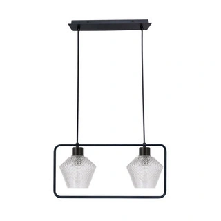 Lampa wisząca Niko podwójna do salonu szklane klosze karbowane E27 Czarna
