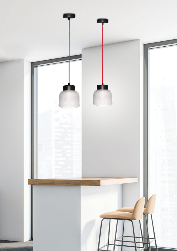 Lampa wisząca Liverpool Ledea szklana klosz 15 cm czerwony kabel 1xE27 do kuchni