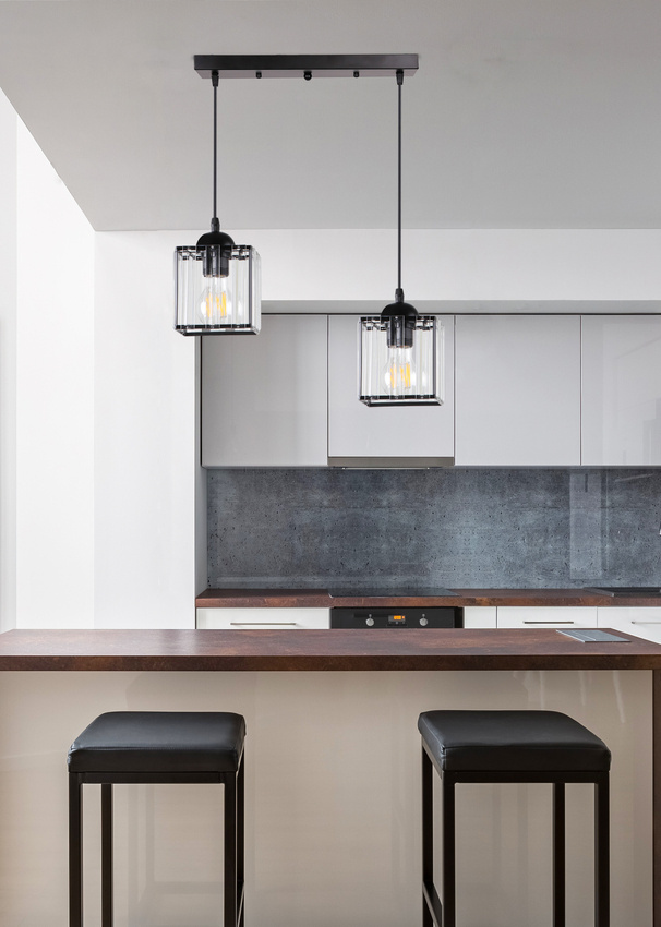 Glassia Lampa Wisząca Czarny 2X40 E27 Klosz Czarny+Kryształy Bezbarwne - Candellux