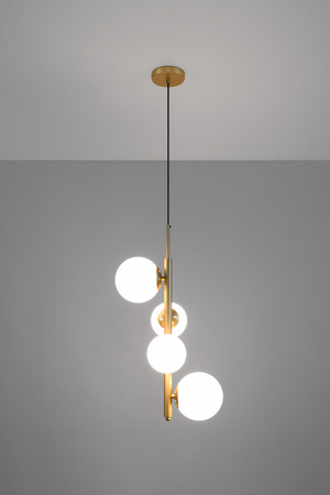 Lampa wisząca Cordel kule do salonu złoty mosiądz białe klosze 4x G9 LED