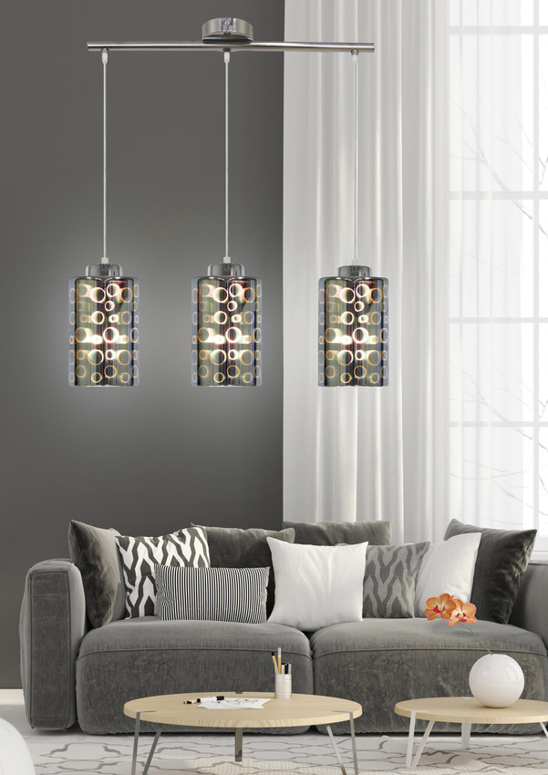Lampa wisząca Nocturno szklane klosze 3D chromowa potrójna do salonu 3xE27