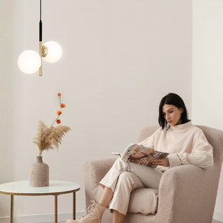Lampa wisząca Duo kula szklana podwójna czarno‑złota do salonu 2xE14