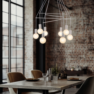 Lampa wisząca Alto biała matowa 8-punktowa loft do salonu dwuobwodowa E27
