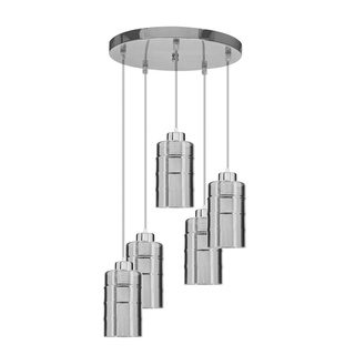 Lampa wisząca Metz talerz szklana pięciopunktowa z dymionym kloszem do salonu