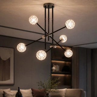 Lampa wisząca Apeti Paksos kula 6-punktowa metalowa czarna do salonu