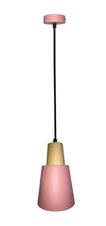 Lampa wisząca Faro Ledea różowa metalowa z drewnem pojedyncza do salonu