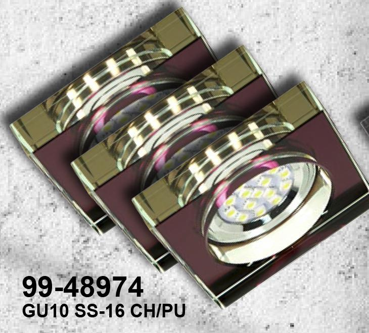 Oprawa stropowa kwadratowa chrom fiolet GU10 LED z żarówką zestaw 3 sztuk