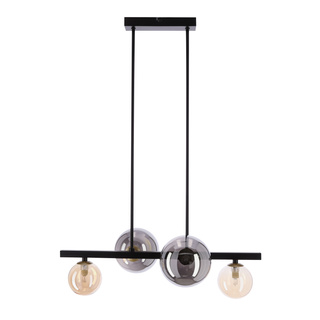 Lampa wisząca Kama kula 4-płomienna czarno-złota do jadalni szklane klosze